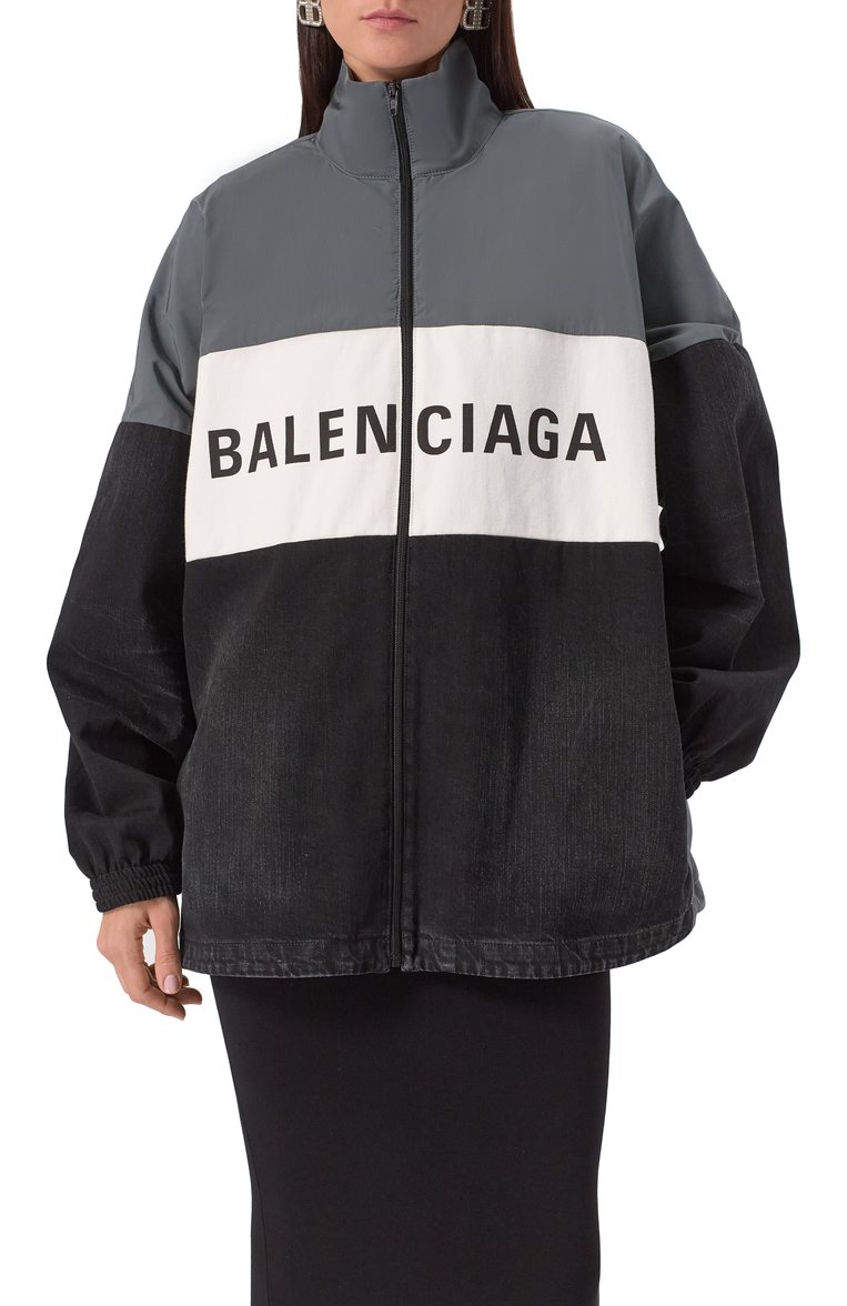 Женская комбинированная куртка BALENCIAGA черного цвета, арт. 822843/TRW58 | Фото 3 (Материал внешний: Синтетический материал; Длина (верхняя одежда): До середины бедра; Рукава: Длинные; Материал подклада: Синтетический материал; Кросс-КТ: Куртка, Ветровки; Стили: Гранж; Автоматизация состава: Проставлено; Автоматизация ТО: Проставлено)