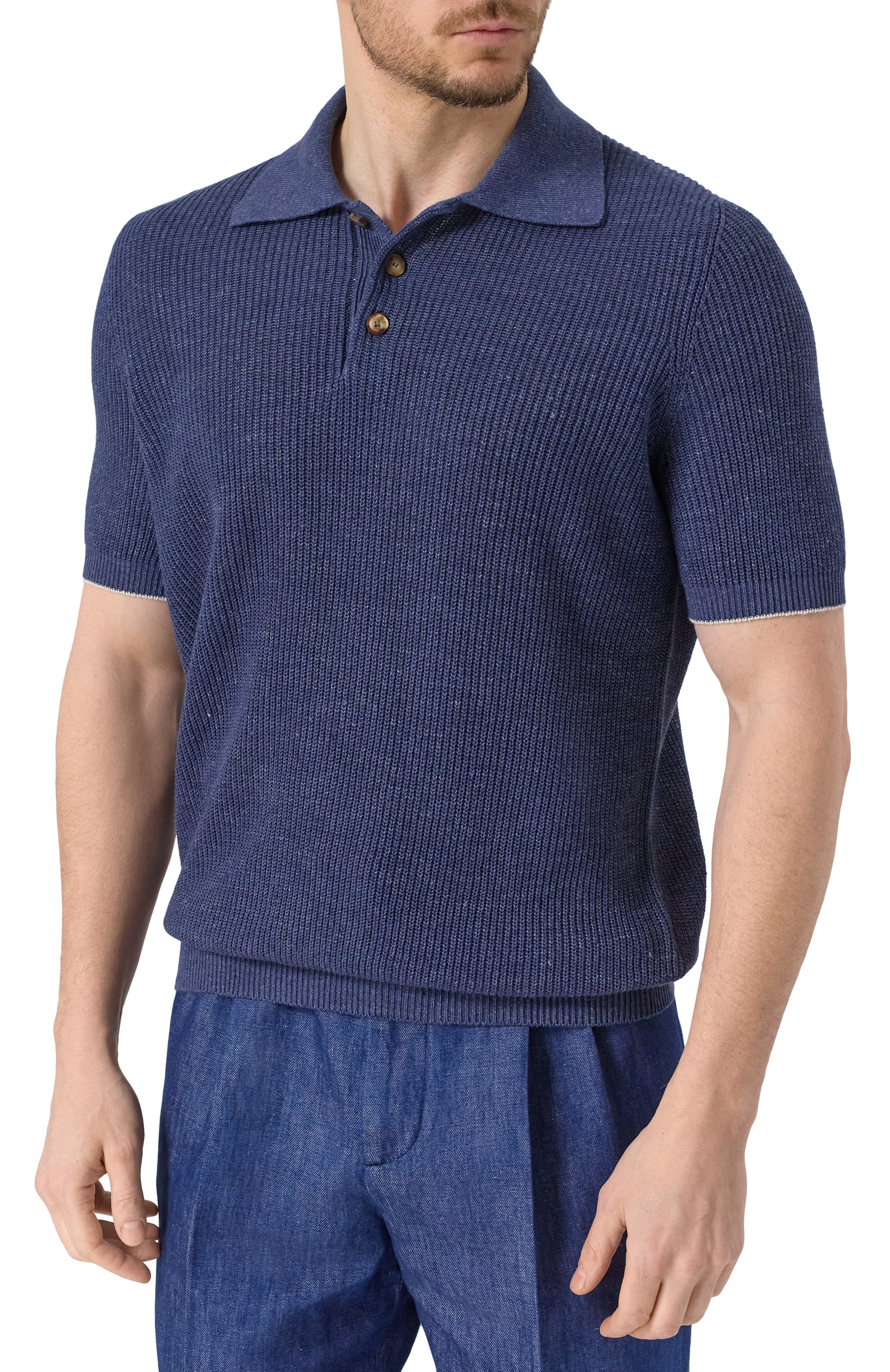 Поло изо льна и хлопка BRUNELLO CUCINELLI, арт. M2L707715, фото 3