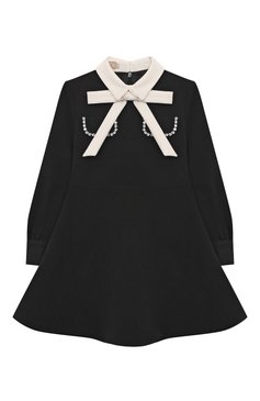 Детское платье ELIE SAAB JUNIOR черного цвета, арт. EFAB001 TS0802/2A-6A | Фото 1 (Драгоценные камни: Проставлено; Материал сплава: Проставлено; Материал подклада: Вискоза; Рукава: Длинные; Материал внешний: Синтетический материал; Случай: Формальный)