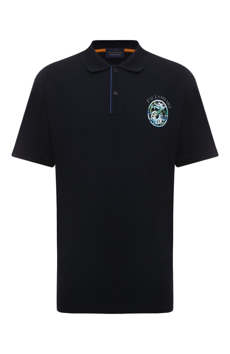 Мужское хлопковое по�ло PAUL&SHARK темно-синего цвета, арт. 24411352/3XL-6XL | Фото 1 (Рукава: Короткие; Застежка: Пуговицы; Материал внешний: Хлопок; Стили: Кэжуэл; Длина (для топов): Удлиненные; Принт: Без принта; Мужское Кросс-КТ: Футболка-одежда; Автоматизация состава: Проставлено; Автоматизация ТО: Проставлено)