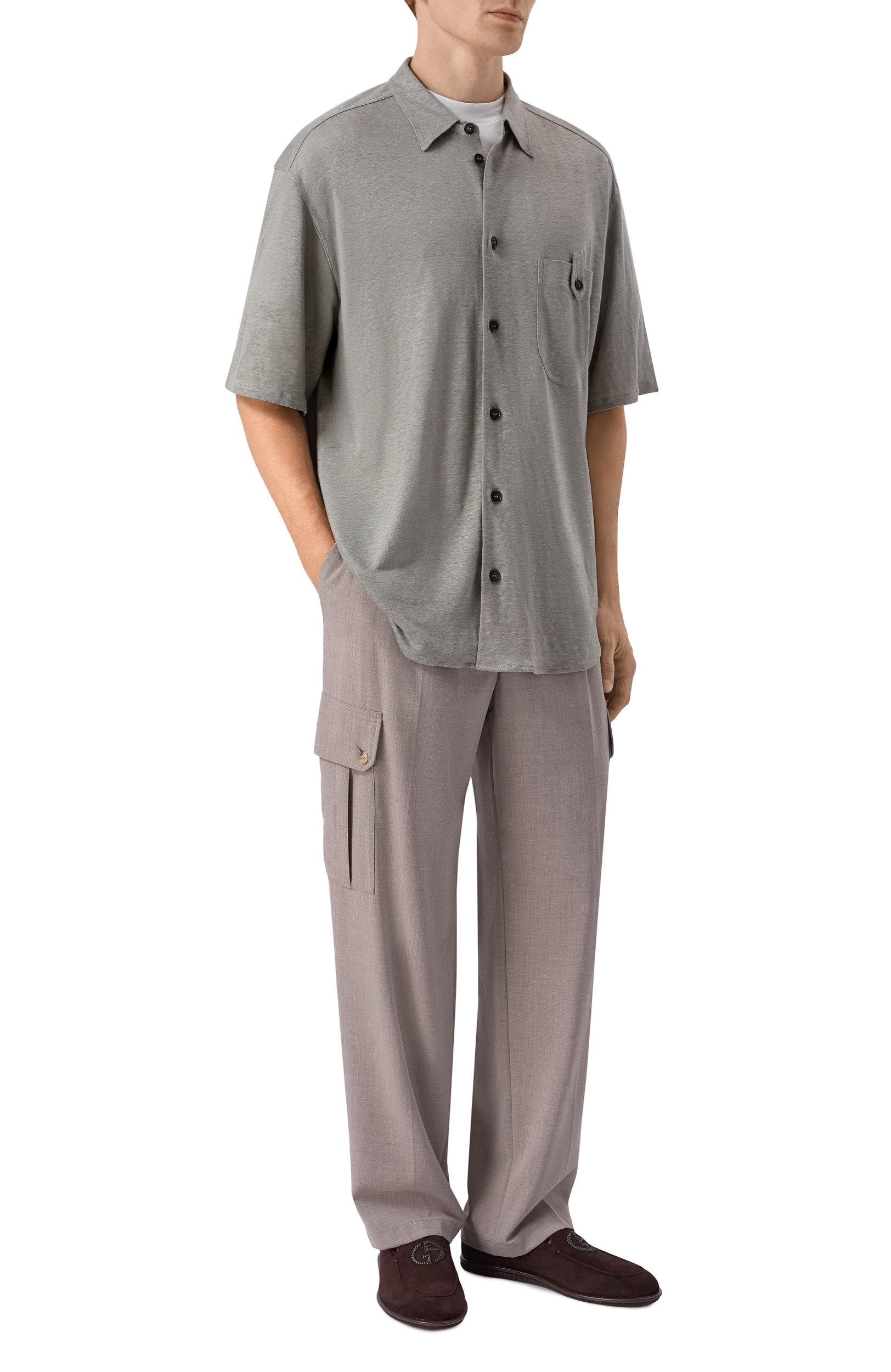 Льняная рубашка GIORGIO ARMANI серого цвета по цене 98200 руб., арт. GM004110/TE11335, фото 2 Льняная рубашка GIORGIO ARMANI, арт. GM004110/TE11335, фото 2