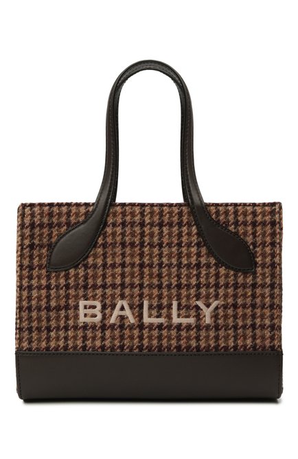 Женская сумка bar mini BALLY темно-коричневого цвета, арт. WAM02G/W0229 | Фото 1 (Ошибки технического описания: Нет глубины; Материал: Текстиль, Натуральная кожа; Материал сплава: Проставлено; Драгоценные камни: Проставлено; Размер: mini; Ремень/цепочка: На ремешке)