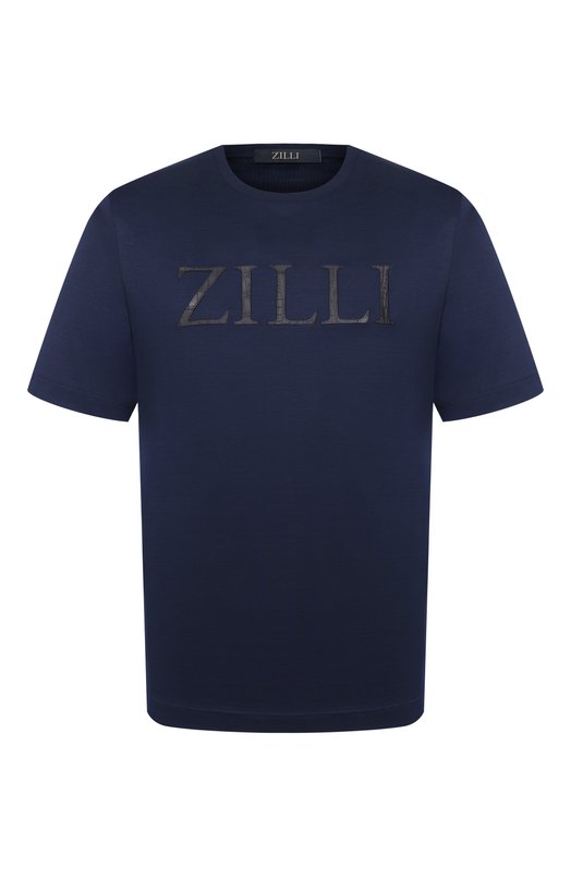Футболка с отделкой из кожи аллигатора Zilli TSR02AM1173VZL001 Синий TSR02AM1173VZL001