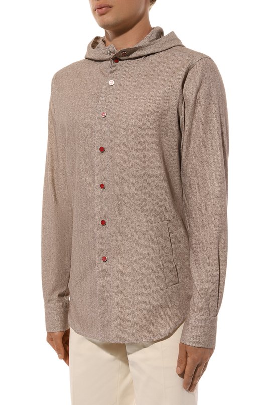Хлопковая рубашка Kiton UMCMARH0908603 Бежевый  UMCMARH0908603 Фото 3