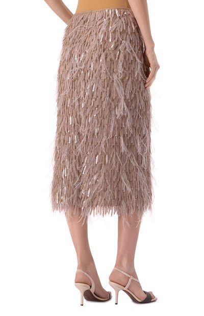 Шелковая юбка с отделкой перьями BRUNELLO CUCINELLI, арт. MF962G3723, фото 4