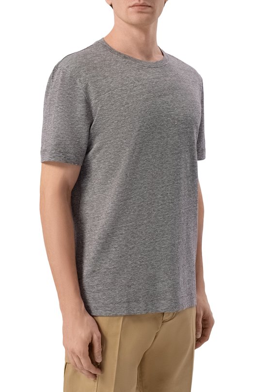 Футболка изо льна и хлопка BOSS 50559163 Коричневый  50559163 Фото 3