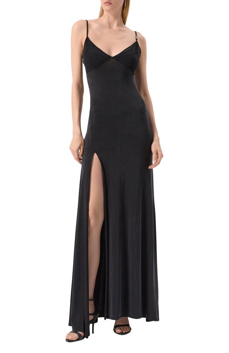 Женское платье VERSACE JEANS COUTURE черного цвета, арт. 78HA0900/J0190 | Фото 3 (Длина Ж (юбки, платья, шорты): Макси; Случай: Вечерний; Женское Кросс-КТ: Платье-одежда; Стили: Гламурный; Рукава: На бретелях; Материал внешний: Синтетический материал, Вискоза)