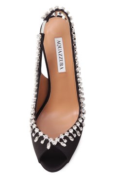 Женские текстильные туфли temptation crystal 105 AQUAZZURA черного цвета, арт. TCSHIGS0-SAT-000 | Фото 6 (Материал внутренний: Натуральная кожа; Материал внешний: Текстиль; Каблук высота: Высокий; Подошва: Плоская; Женское Кросс-КТ: Сли�нгбэки; Каблук тип: Шпилька)