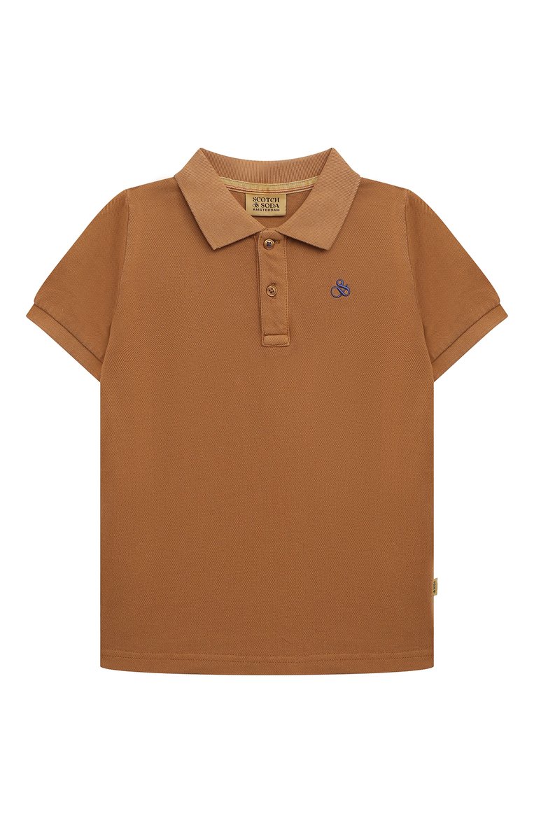 Детское хлопковое поло SCOTCH AND SODA коричневого цвета, арт. 173173-23-SSBM-D55 | Фото 1 (Материал внешний: Хлопок; Рукава: Короткие)