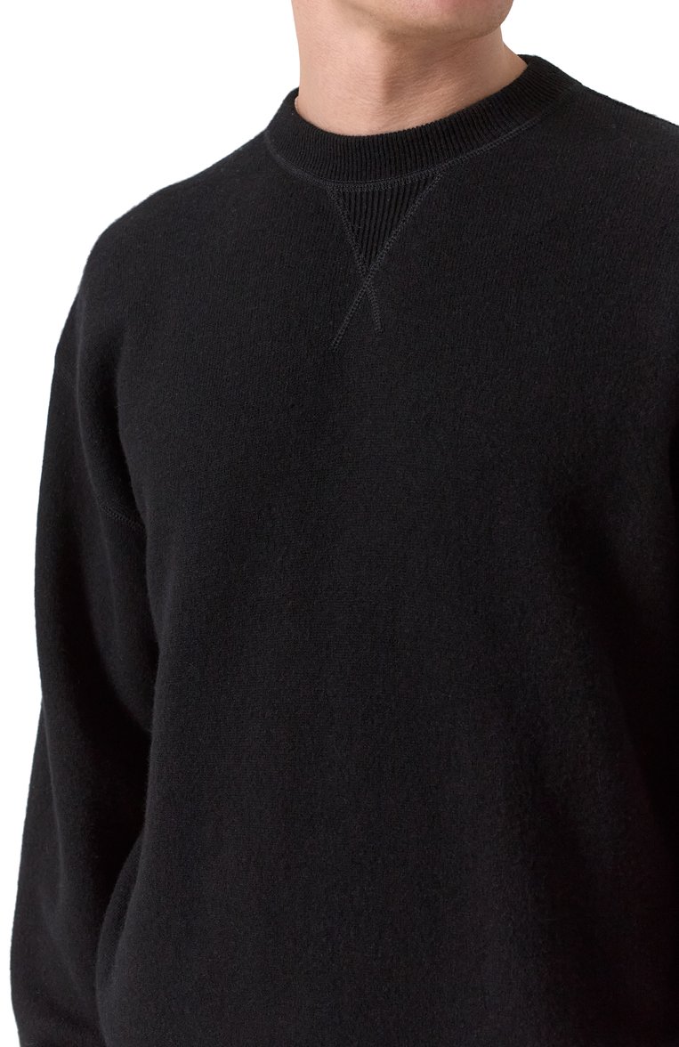Мужской кашемировый джемпер JIL SANDER черного цвета, арт. J47GP0193-J13276 | Фото 5 (Рукава: Длинные; Длина (для топов): Стандартные; Материал внешний: Кашемир, Шерсть; Мужское Кросс-КТ: Джемперы; Принт: Без принта; Вырез: Круглый; Стили: Кэжуэл)
