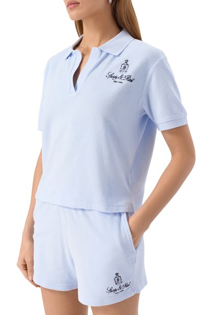 Хлопковое поло SPORTY AND RICH голубого цвета по цене 20750 руб., арт. T0001602231BL90, фото 3 Хлопковое поло SPORTY AND RICH, арт. T0001602231BL90, фото 3