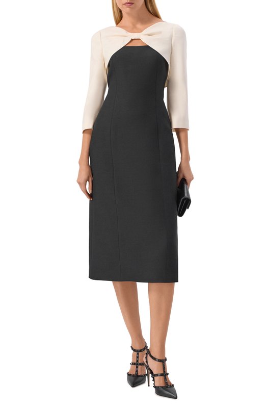 Платье из шерсти и шелка Valentino 8B3VAJR0/1CF Чёрно-белый  8B3VAJR0/1CF Фото 2