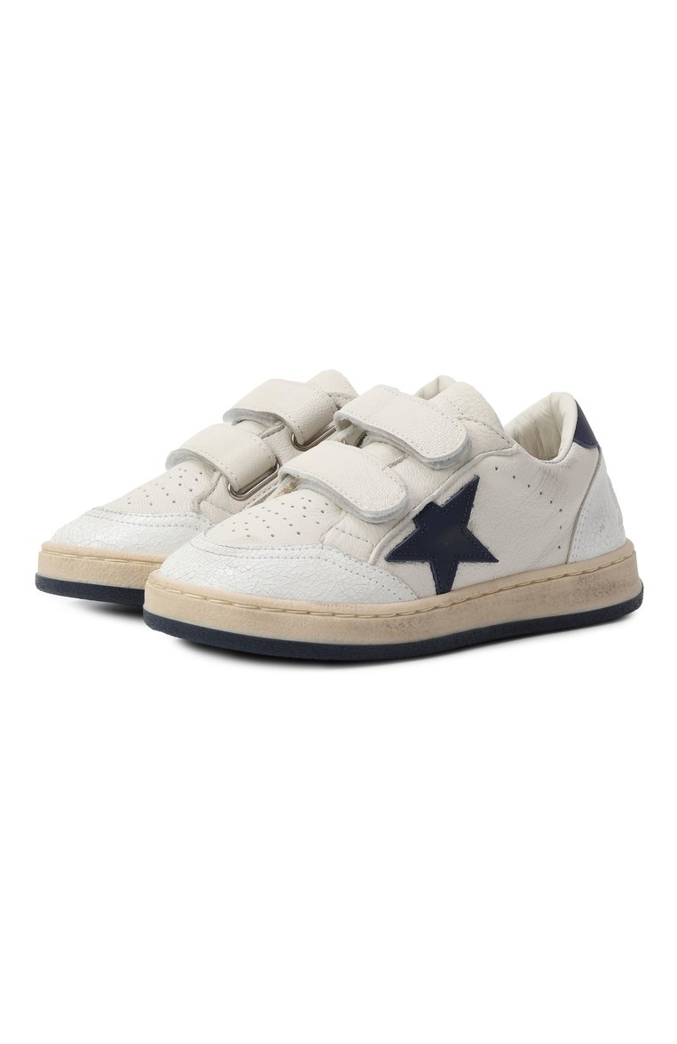 Детские кожаные кеды ball star GOLDEN GOOSE DELUXE BRAND молочного цвета, арт. GYF00501.F006805 | Фото 1 (Материал внутренний: Текстиль; Материал внешний: Натуральная кожа; Нос: Не проставлено; Кросс-КТ: велькро; Мальчики Кросс-КТ: Обувь-низкие; Автоматизация состава: Проставлено)