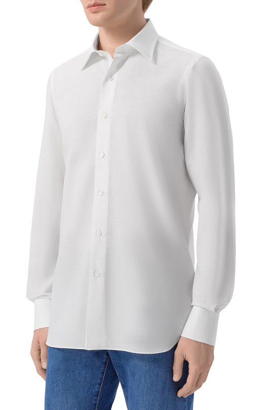 Рубашка из хлопка и льна Finamore 1925 NAP0LI 1 R0DI Z L/C0102 Белый  NAP0LI 1 R0DI Z L/C0102 Фото 3