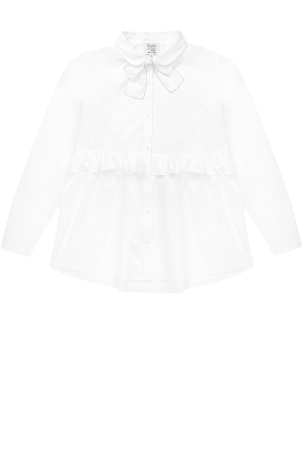 Хлопковая блуза свободного кроя с оборкой и бантом ALETTA белого цвета по цене 12150 руб., арт. AC777365ML/9A-16A, фото 1 Хлопковая блуза свободного кроя с оборкой и бантом ALETTA, арт. AC777365ML/9A-16A, фото 1