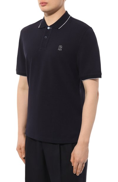 Хлопковое поло BRUNELLO CUCINELLI темно-синего цвета по цене 58100 руб., арт. ME8549779G, фото 3 Хлопковое поло BRUNELLO CUCINELLI, арт. ME8549779G, фото 3