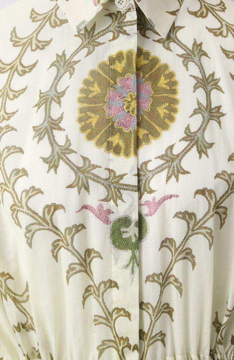 Женское хлопковое платье GIAMBATTISTA VALLI зеленого цвета, арт. 25SSPVCA5227-65PRI | Фото 6 (Материал сплава: Проставлено; Рукава: 3/4; Драгоценные камни: Проставлено; Женское Кросс-КТ: Платье-одежда; Случай: Повседневный; Длина Ж (юбки, платья, шорты): До колена; Стили: Кэжуэл; Материал внешний: Хлопок)