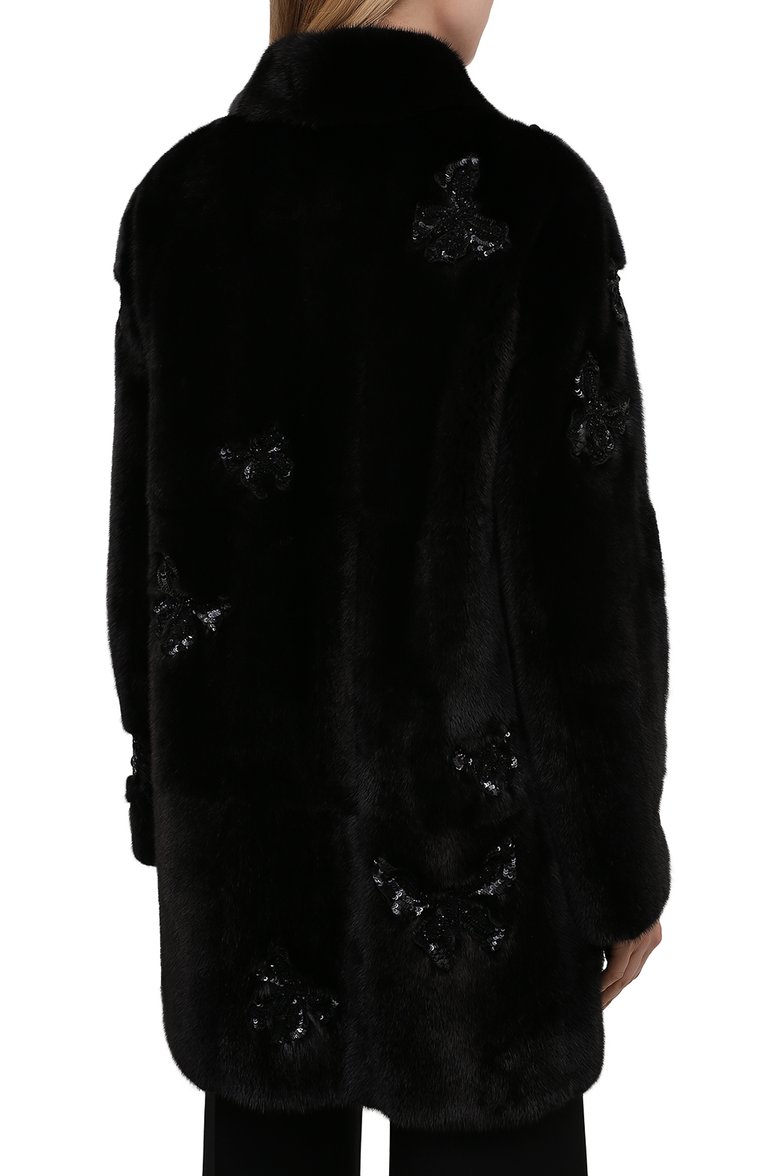 Женская шуба из меха норки VALENTINO черного цвета, арт. SF3FA7361BF | Фото 4 (Материал внешний: Натуральный мех; Материал подклада: Шелк; Длина (верхняя одежда): До середины бедра; Рукава: Длинные; Стили: Классический; Материал сплава: Проставлено; Драгоценные камни: Проставлено; Нос: Не проставлено; Кросс-КТ: Куртка)