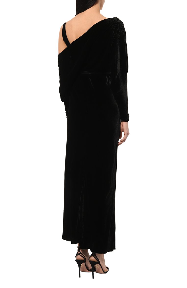 Женское платье из вискозы и шелка GIAMBATTISTA VALLI черного цвета, арт. 24FWPVTE597B-23ALB | Фото 4 (Длина Ж (юбки, платья, шорты): Макси; Драгоценные камни: Проставлено; Материал сплава: Проставлено; Рукава: Длинные; Материал внешний: Вискоза; Стили: Гламурный; Случай: Коктейльный; Женское Кросс-КТ: Платье-одежда)