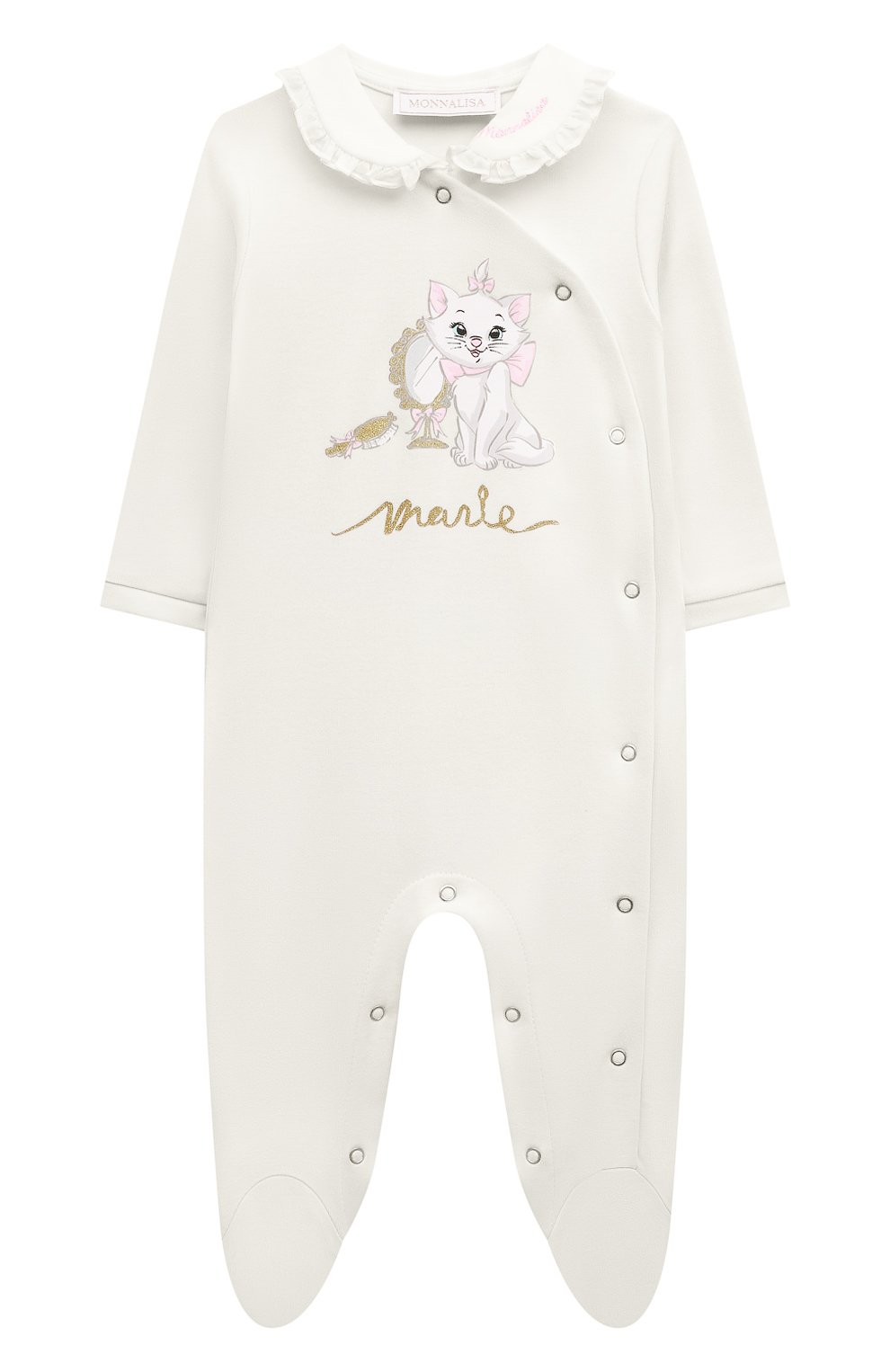 Хлопковый комбинезон MONNALISA белого цвета по цене 9380 руб., арт. 350200, фото 1 Хлопковый комбинезон MONNALISA, арт. 350200, фото 1