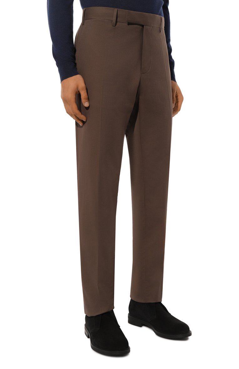Мужские хлопковые брюки ZEGNA коричневого цвета, арт. UBI20A5/TR10471 | Фото 3 (Материал внешний: Хлопок; Длина (брюки, джинсы): Стандартные; Случай: Повседневный; Стили: Кэжуэл; Автоматизация ТО: Проставлено; Автоматизация состава: Проставлено)