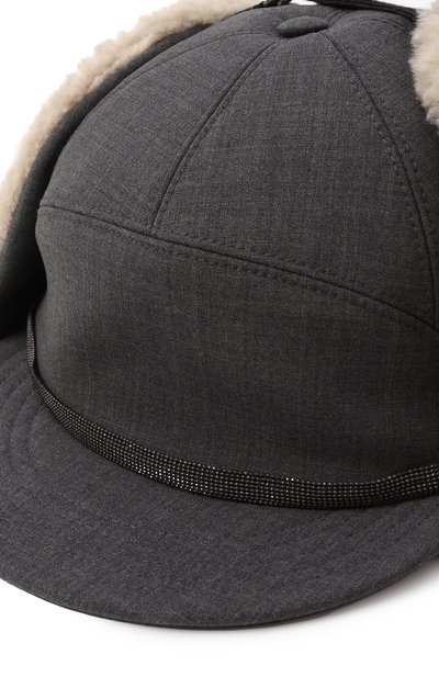 Шерстяная шапка-ушанка BRUNELLO CUCINELLI темно-серого цвета по цене 120500 руб., арт. MCAP90024, фото 4 Шерстяная шапка-ушанка BRUNELLO CUCINELLI, арт. MCAP90024, фото 4