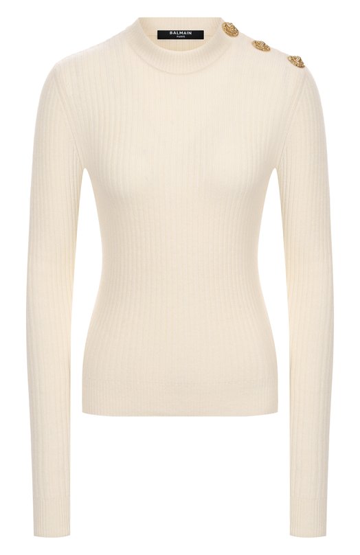 Пуловер из кашемира и шерсти Balmain FF0KD095/KJ17 Кремовый FF0KD095/KJ17