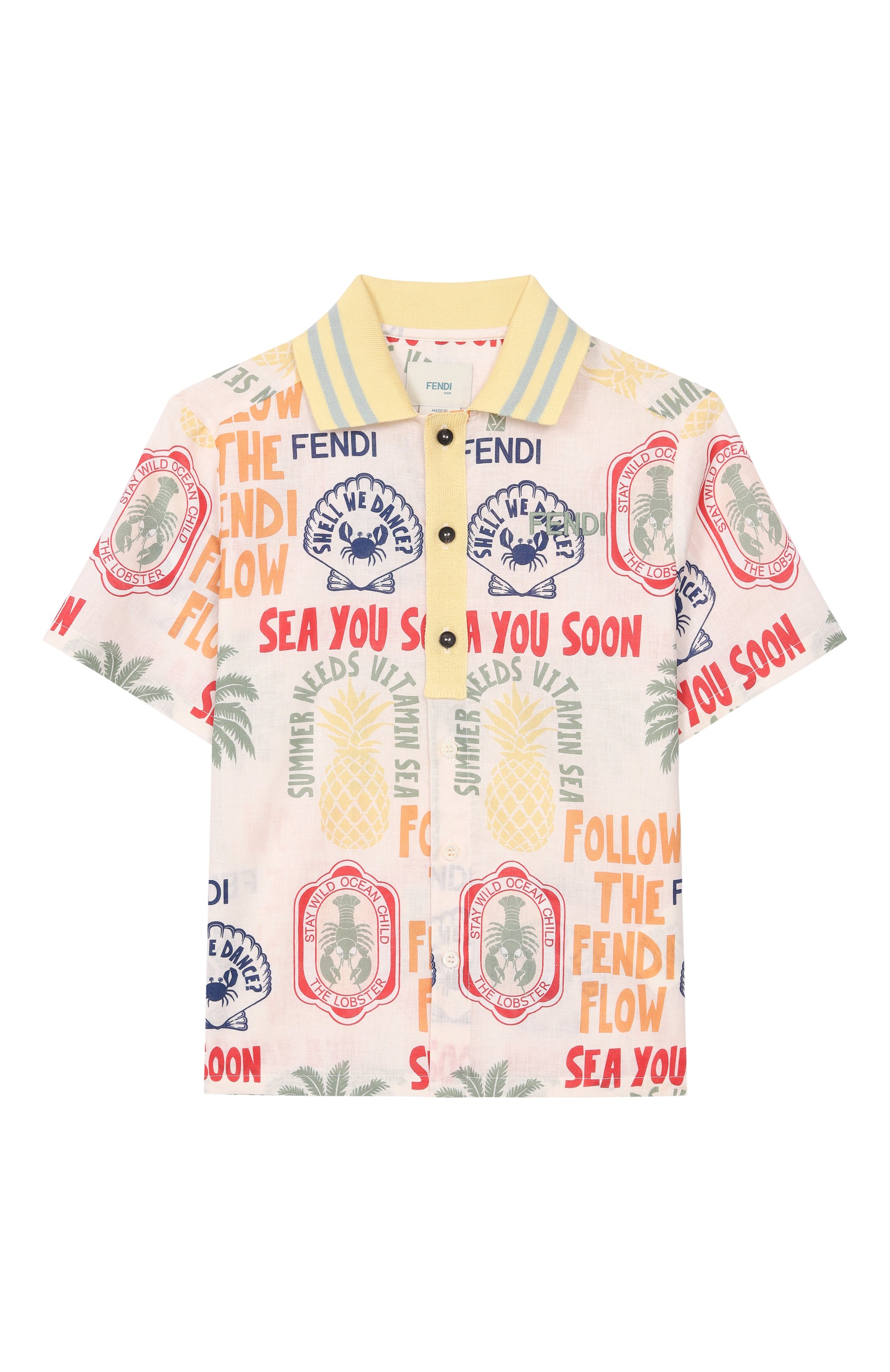 Рубашка изо льна и хлопка FENDI кремового цвета по цене 67100 руб., арт. JMC210/AVWU_001, фото 1 Рубашка изо льна и хлопка FENDI, арт. JMC210/AVWU_001, фото 1