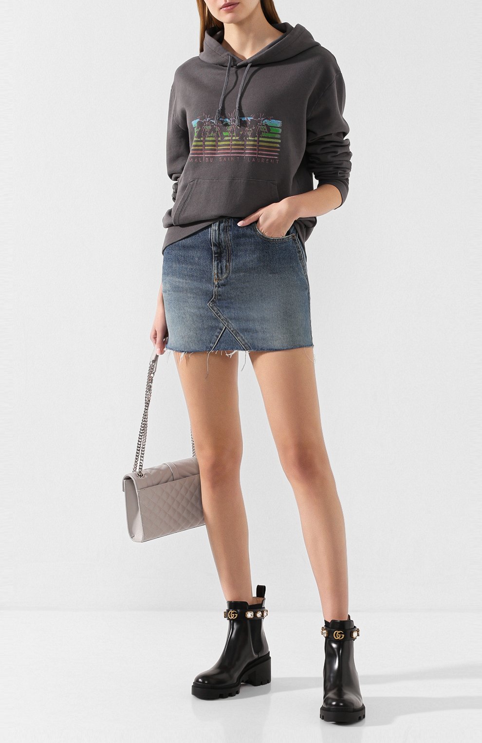 Хлопковое худи SAINT LAURENT серого цвета по цене 89600 руб., арт. 605518/YBQQ2, фото 2 Хлопковое худи SAINT LAURENT, арт. 605518/YBQQ2, фото 2