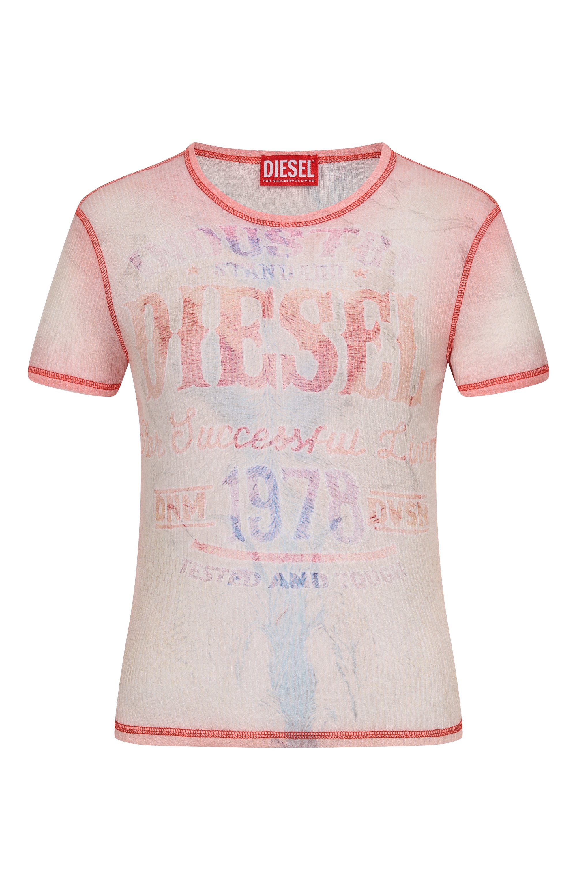 Хлопковая футболка DIESEL розового цвета по цене 25800 руб., арт. A23519/0HGCN, фото 1 Хлопковая футболка DIESEL, арт. A23519/0HGCN, фото 1