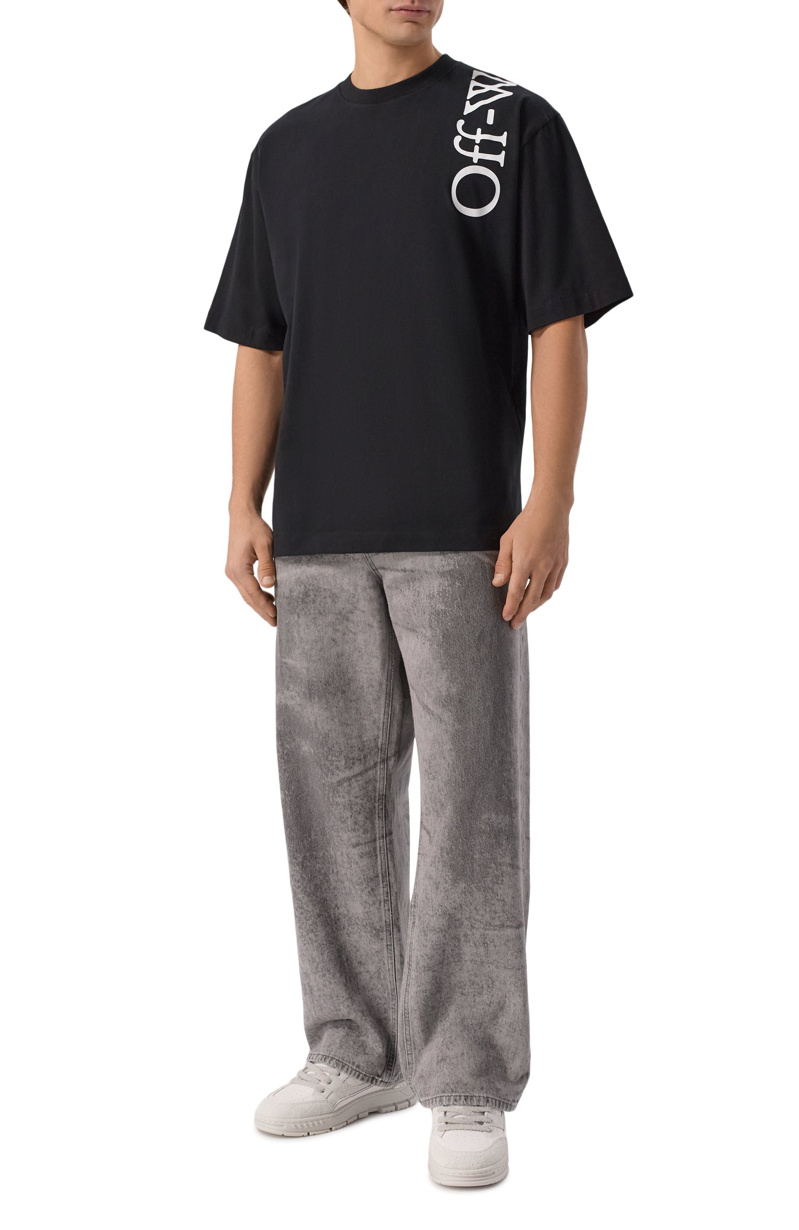 Хлопковая футболка OFF-WHITE черного цвета по цене 39800 руб., арт. 0MAA120F26JER0100, фото 2 Хлопковая футболка OFF-WHITE, арт. 0MAA120F26JER0100, фото 2