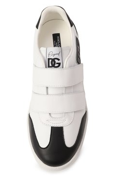 Детские кожаные кеды dg original DOLCE & GABBANA черно-белого цвета, арт. DA5254/A1048/37-39 | Фото 4 (Материал внешний: Натуральная кожа; Материал сплава: Проставлено; Материал внутренний: Текстиль, Натуральная кожа; Нос: Не проставлено; Кросс-КТ: велькро; Мальчики Кросс-КТ: Обувь-низкие)