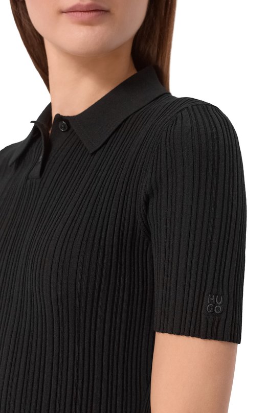 Поло из вискозы HUGO 50557771 Чёрный  50557771 Фото 5