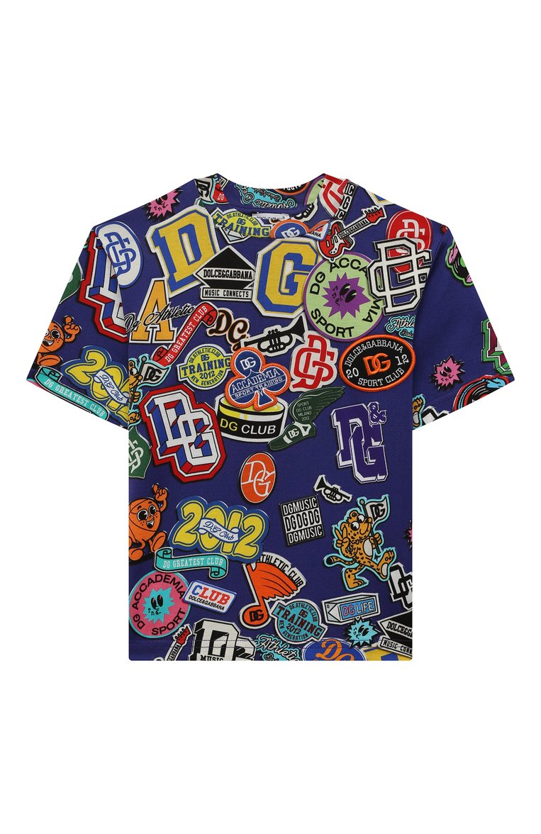 Детская хлопковая футболка DOLCE & GABBANA синего цвета, арт. L4JTDS/HS7L8/2-6 | Фото 1 (Рукава: Короткие; Материал внешний: Хлопок; Мальчики Кросс-КТ: Футболка-одежда; Автоматизация ТО: Проставлено; Автоматизация состава: Проставлено)