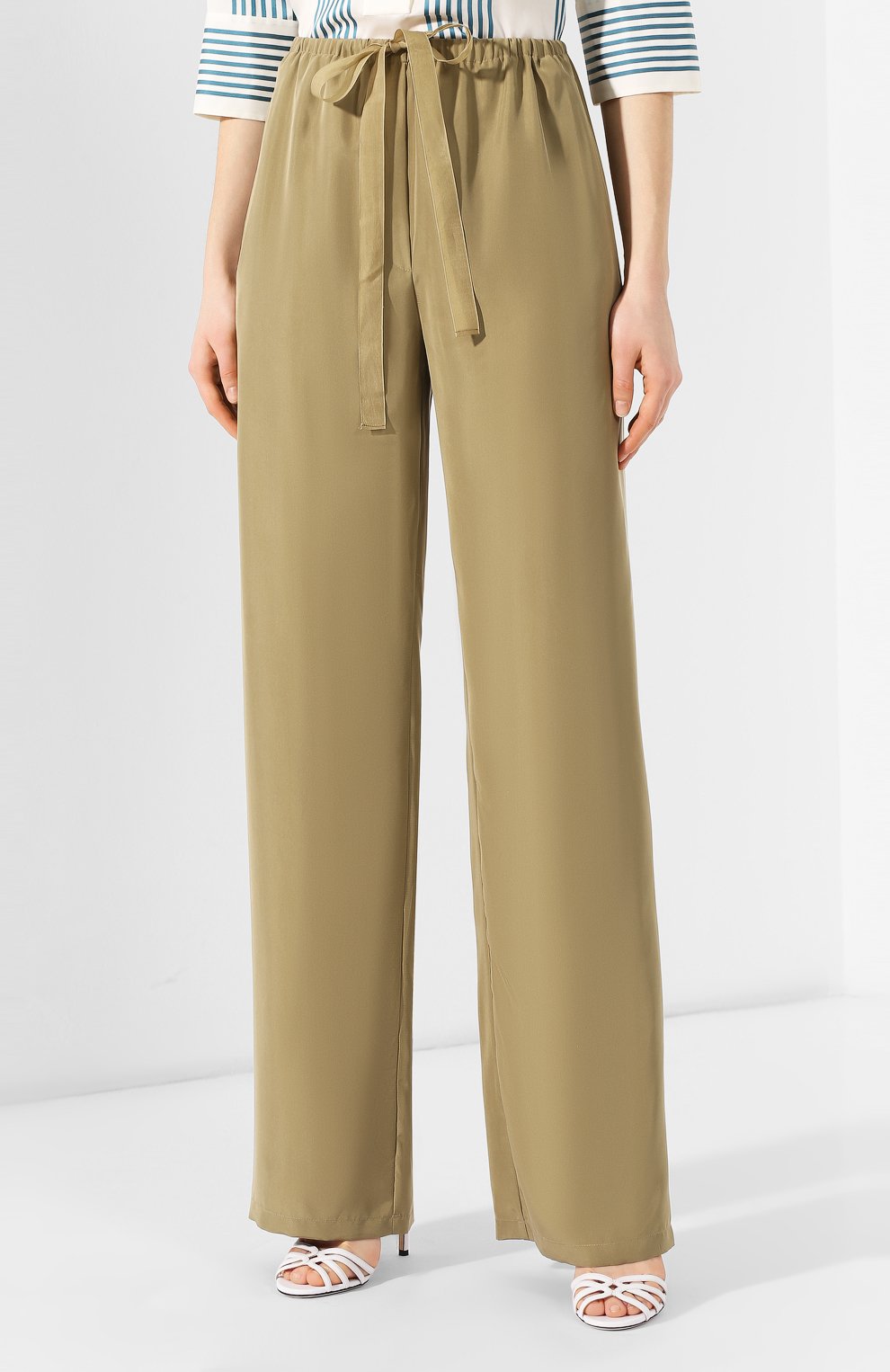 Шелковые брюки ROBERTO CAVALLI хаки цвета по цене 72500 руб., арт. IQT225/SY014, фото 3 Шелковые брюки ROBERTO CAVALLI, арт. IQT225/SY014, фото 3