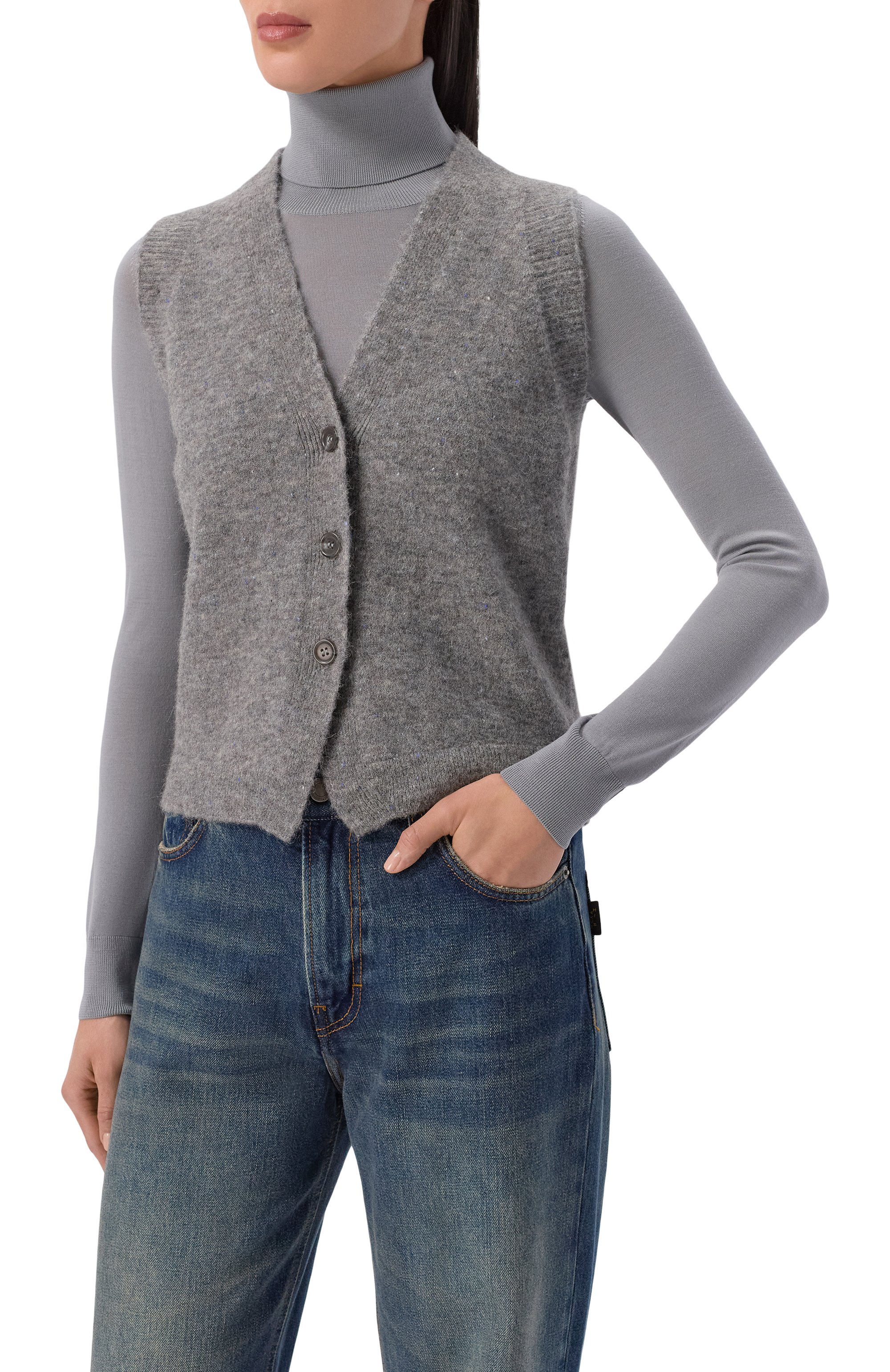 Жилет OFFICINE GENERALE серого цвета по цене 39050 руб., арт. W25WKNT304, фото 3 Жилет OFFICINE GENERALE, арт. W25WKNT304, фото 3