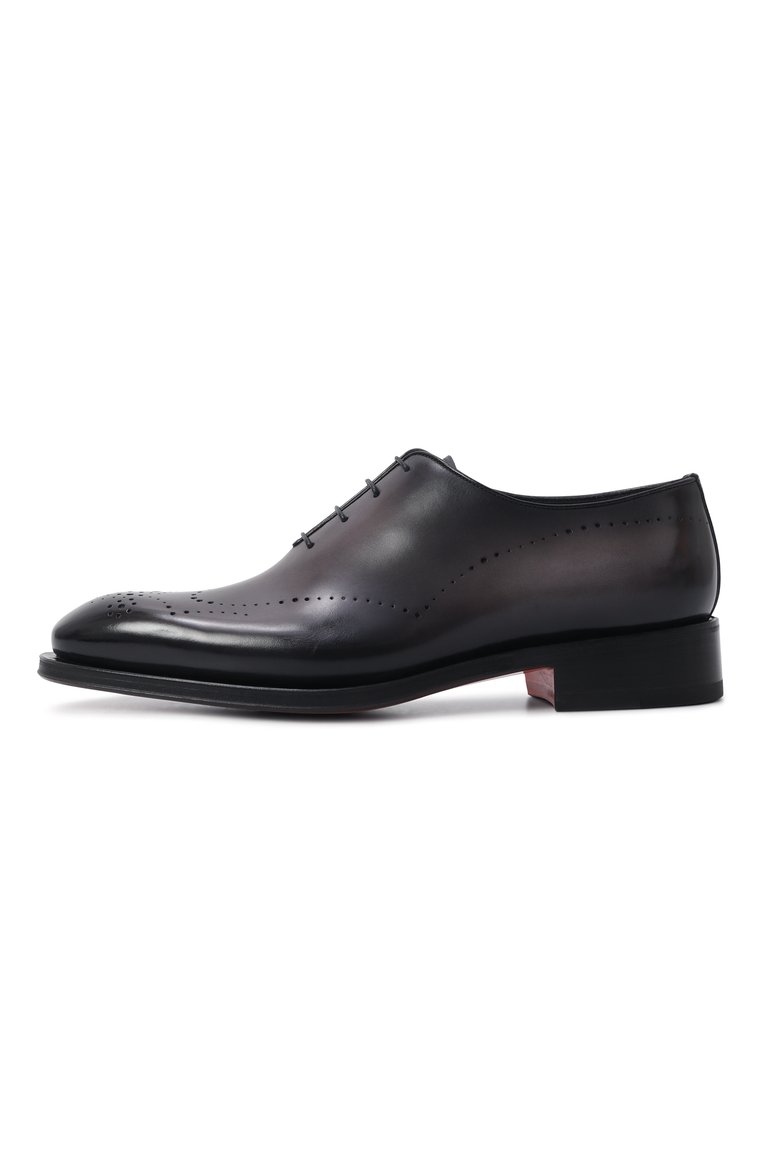 Мужские кожаные оксфорды SANTONI темно-серого цвета, арт. MCCG18542MC8HFUL | Фото 4 (Стили: Классический; Нос: Не проставлено; Мужское Кросс-КТ: Броги-обувь; Материал сплава: Проставлено; Материал внутренний: Натуральная кожа; Материал внешний: Натуральная кожа)