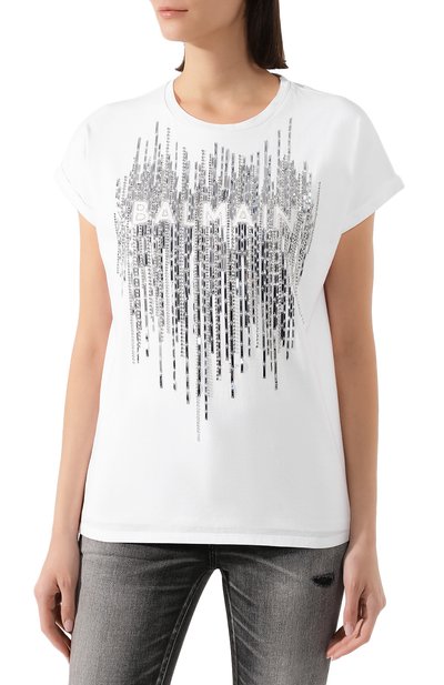 Хлопковая футболка BALMAIN белого цвета по цене 118500 руб., арт. TF01351/P040, фото 3 Хлопковая футболка BALMAIN, арт. TF01351/P040, фото 3