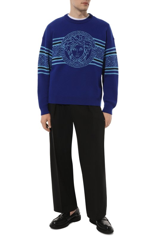 Шерстяной свитер Versace 1007981/1A05695 Синий  1007981/1A05695 Фото 2