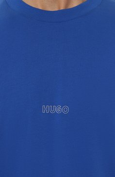 Мужская хлопковая футболка HUGO BLUE синего цвета, арт. 50516996 | Фото 5 (Материал внешний: Хлопок; Рукава: Короткие; Драгоценные камни: Проставлено; Материал сплава: Проставлено; Длина (для топов): Стандартные; Принт: С принтом; Стили: Спорт-шик)