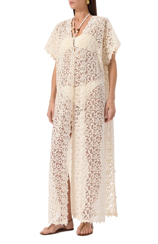 Хлопковое платье Ermanno Scervino D464Q601HGJ Кремовый  D464Q601HGJ Фото 3