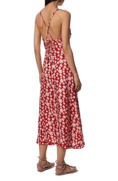 Женское шелковое платье MIU MIU красного цвета, арт. MF4509-10LD-F057S | Фото 4 (Длина Ж (юбки, платья, шорты): Миди; Материал внешний: Шелк; Стили: Романтичный; Случай: Повседневный; Женское Кросс-КТ: Платье-одежда, Сарафаны; Материал сплава: Проставлено; Драгоценные камни: Проставлено; Нос: Не проставлено; Региональные ограничения белый список (Axapta Mercury): Не проставлено; Рукава: На бретелях)
