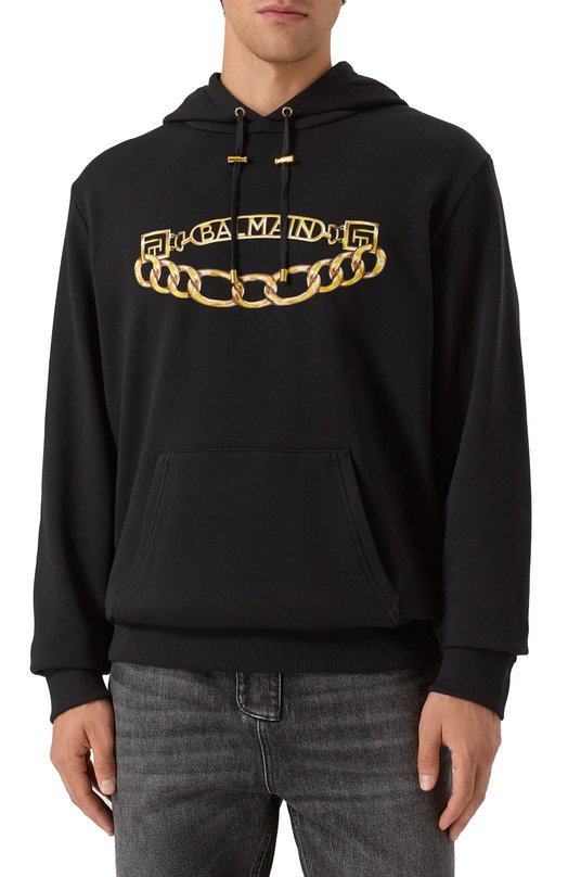 Хлопковое худи Balmain FH1JT047/GE97 Чёрный  FH1JT047/GE97 Фото 3