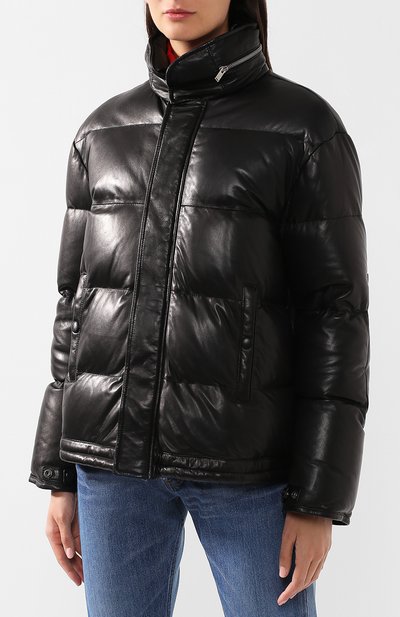Кожаный пуховик с воротником-стойкой SAINT LAURENT, арт. 536747/YC2SW, фото 4