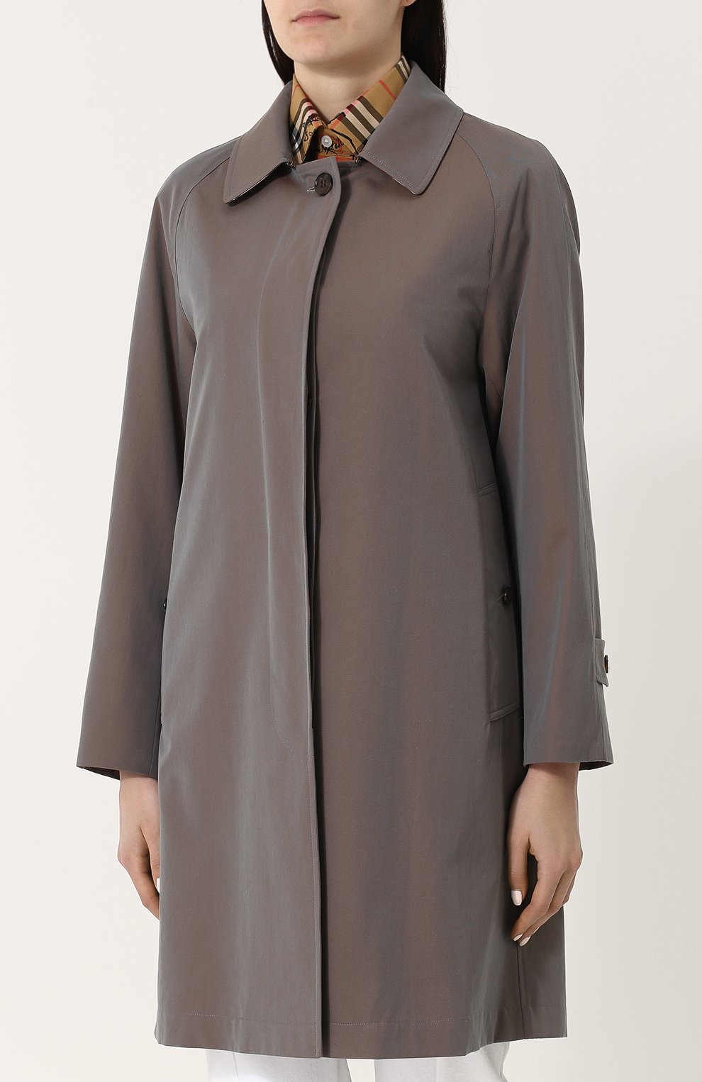 Однотонное хлопковое пальто прямого кроя BURBERRY, арт. 4073797, фото 3