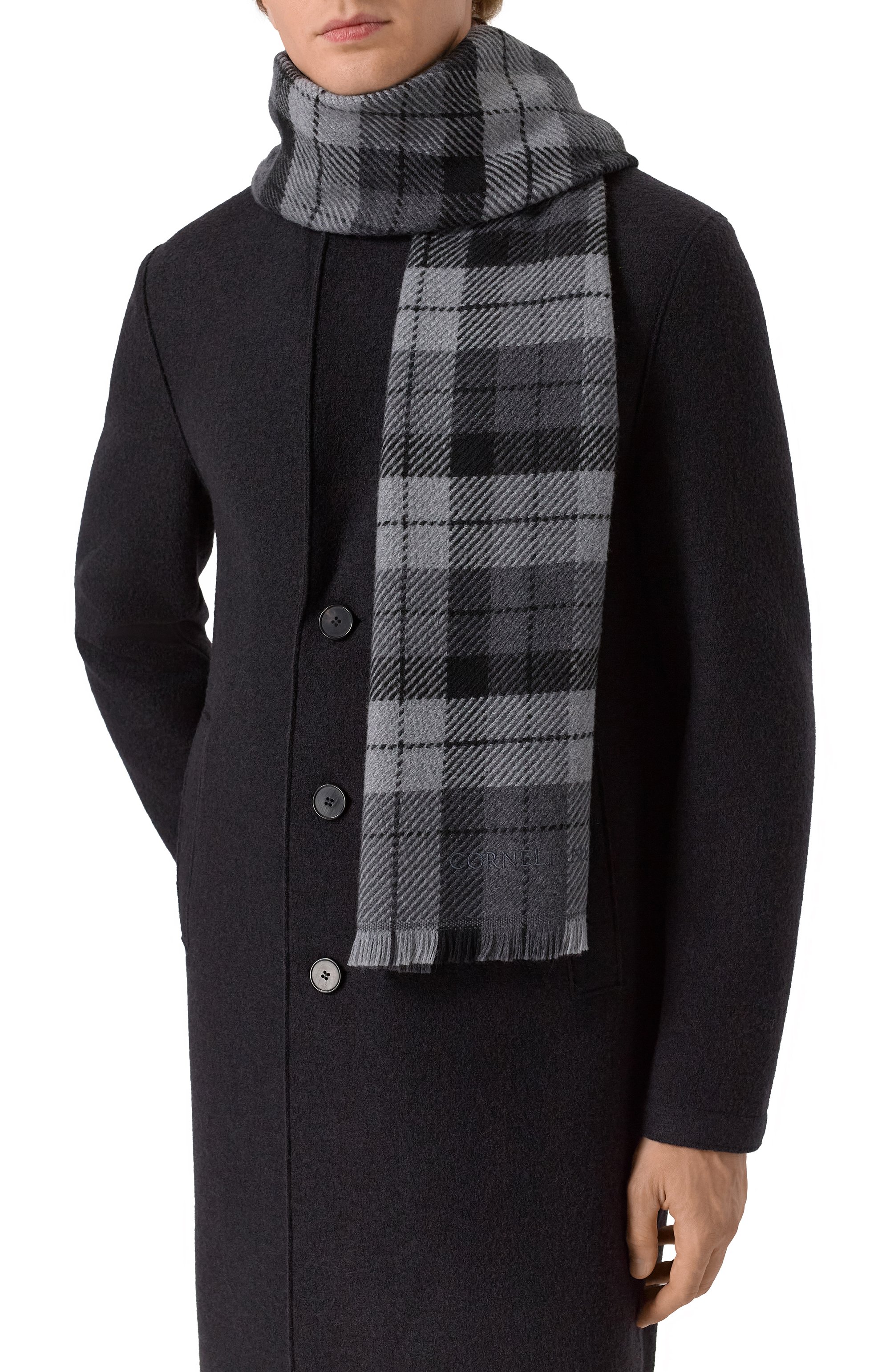 Шерстяной шарф CORNELIANI серого цвета по цене 29150 руб., арт. 26B354-2629016, фото 2 Шерстяной шарф CORNELIANI, арт. 26B354-2629016, фото 2