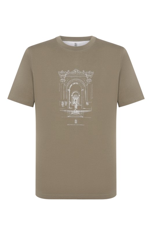 Хлопковая футболка Brunello Cucinelli M0B138521P Хаки M0B138521P