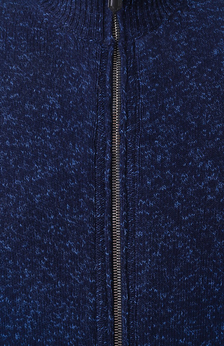 Мужской хлопковый кардиган CANALI темно-синего цвета, арт. C1105/MK02266 | Фото 6 (Длина (для топов): Стандартные; Рукава: Длинные; Мужское Кросс-КТ: Кардиган-одежда; Стили: Кэжуэл; Материал внешний: Хлопок; Застежка: Молния)