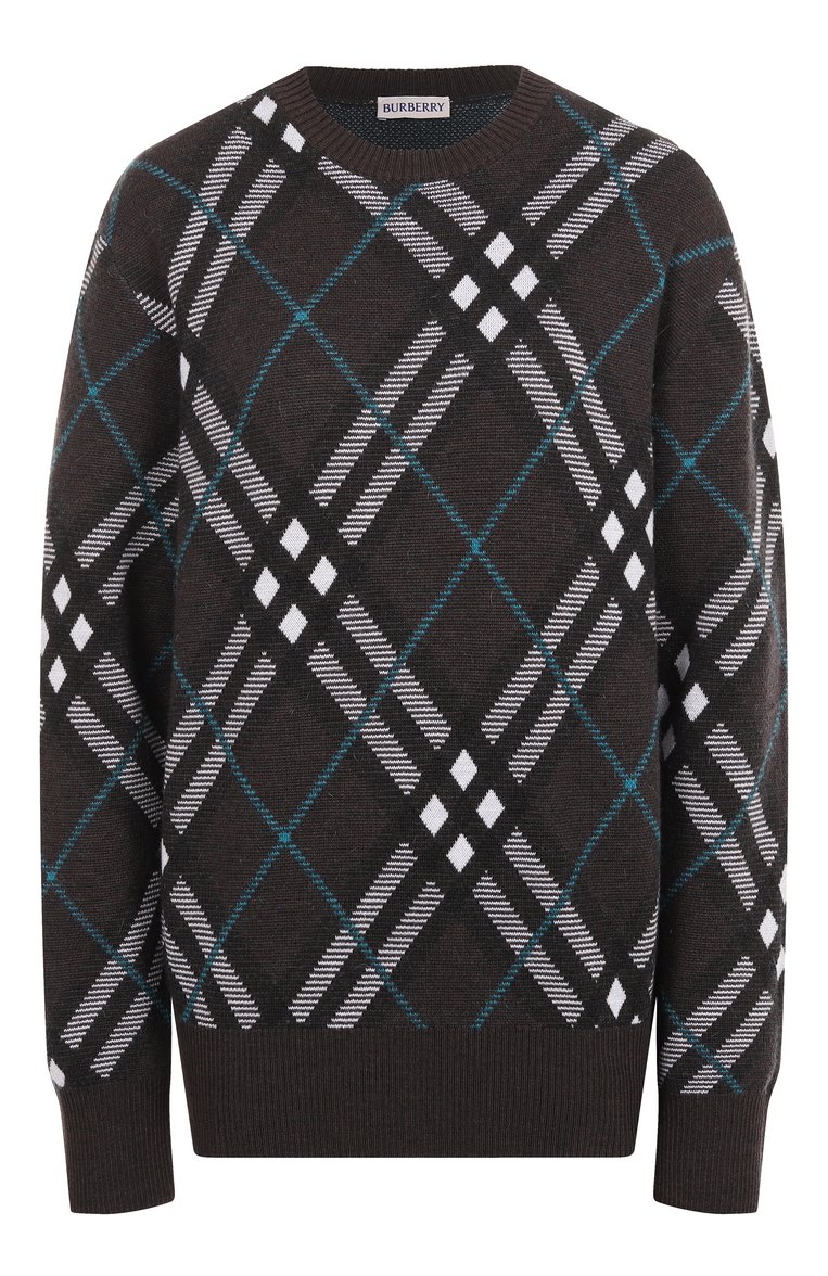 Женский шерстяной пуловер BURBERRY темно-серого цвета, арт. 8093488 | Фото 1 (Длина (для топов): Стандартные; Материал внешний: Шерсть; Рукава: Длинные; Стили: Кэжуэл; Женское Кросс-КТ: Пуловер-одежда)