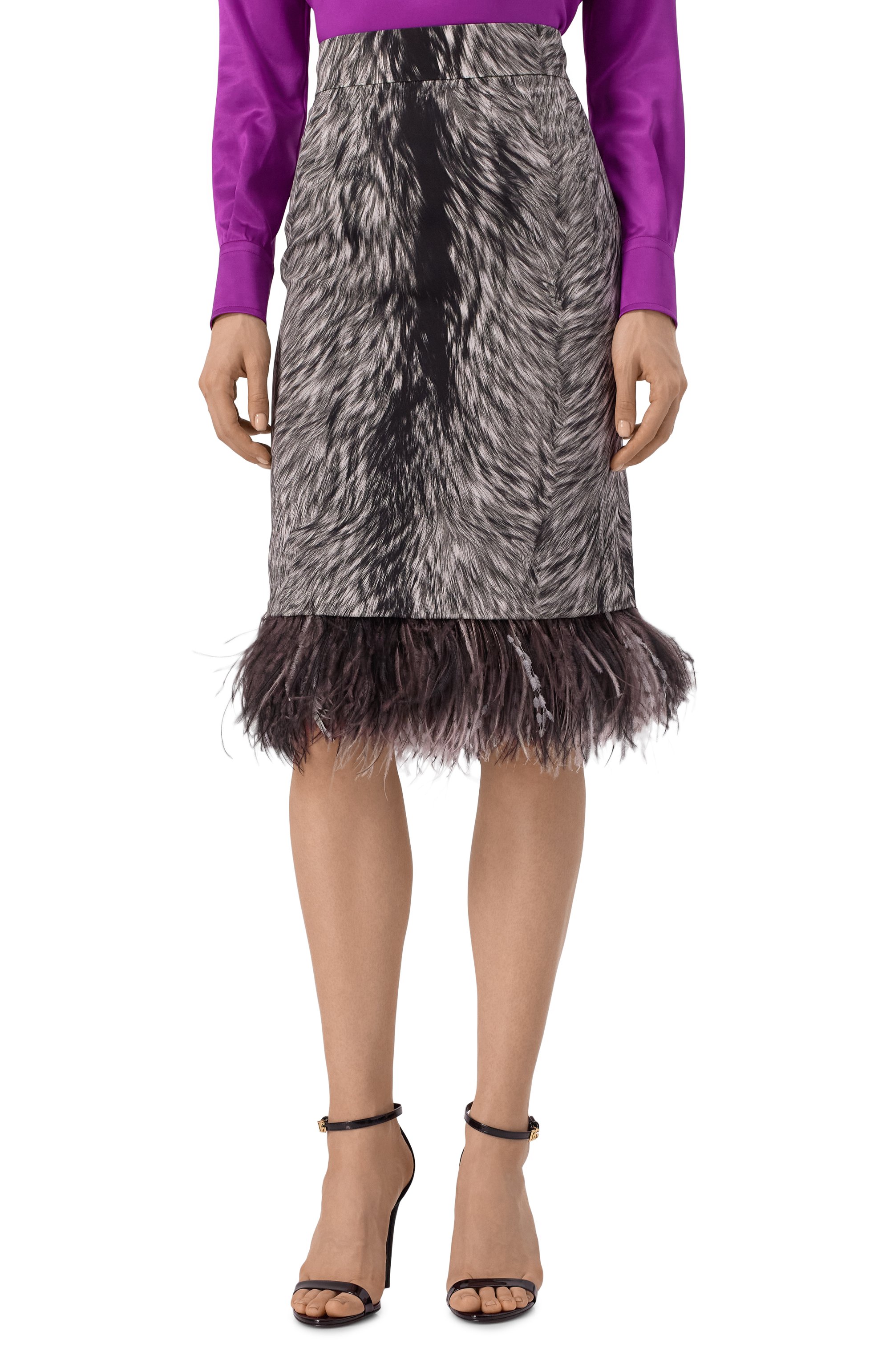 Шелковая юбка с отделкой перьями DOLCE & GABBANA, арт. F4C1IT/FSA71, фото 3